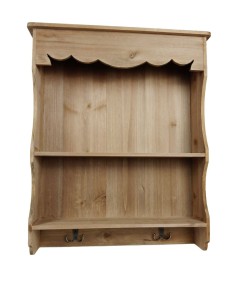 Estantería pequeña de madera con estante y colgadores estilo rústico, mueble auxiliar para cocina y despensa hogar