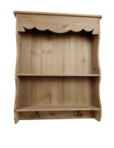 Prestatgeria petita de fusta amb prestatge i penjadors estil rústic, moble auxiliar per a cuina i rebost llar. 