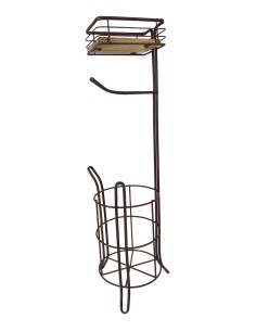 Porta-rotlles de peu per a bany de ferro i fusta en color negre accessori per a lavabo d'estil vintage.