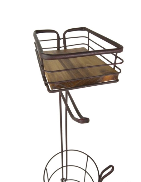 Portarrollos de pie para baño de hierro y madera en color negro accesorio para lavabo de estilo vintage.