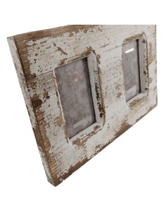 Marco portafotos para dos fotos 10x15 para colgar en pared de madera color blanco roto decapado estilo vintage 2