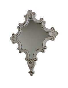 Espejo de pared de madera pintada y decapada de color blanco, decoración hogar de estilo vintage. Medidas: 76x60x4 cm.