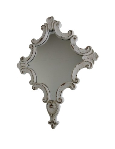 Miroir mural en bois peint et décapé blanc cassé, décoration d'intérieur de style vintage