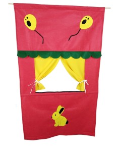 Théâtre de marionnettes fait main à accrocher au cadre de la porte pour un jeu de marionnettes enfant