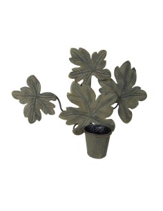 Macetero porta tiesto mural de metal con decoración hojas para planta, decoración jardín para el hogar. Medidas: 53x80x23 cm.