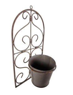 Macetero de metal para colgar en pared estilo rústico con tiesto porta macetero mural para jardín, terraza, balcón, decoración d