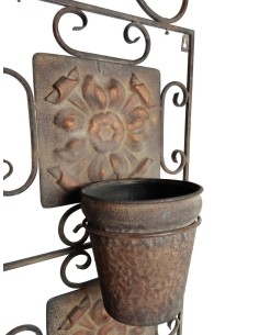 Macetero de metal para colgar en la pared, porta maceteros para dos plantas, decoración rústica para jardín del hogar 2