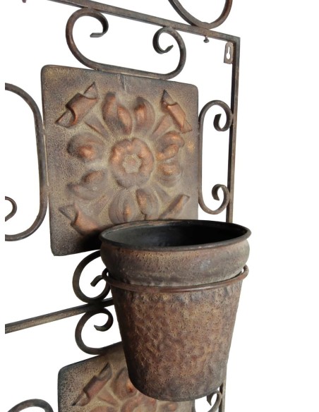 Macetero de metal para colgar en la pared, porta maceteros para dos plantas, decoración rústica para jardín del hogar