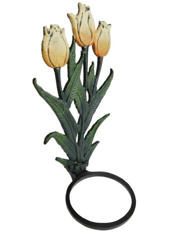 Macetero porta tiesto de hierro con decoración tulipanes  estilo vintage para una planta decoración jardín del hogar