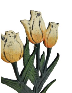 Maceter porta test de ferro amb decoració tulipes estil vintage per a una planta decoració jardí de la llar. 2