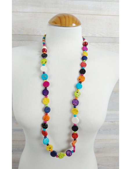 Collaret de comptes de porcellana per a dona estil bohemi collaret de perles acolorides. Mides: 90 cm.
