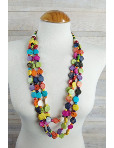 Collar de cuentas de porcelana para mujer estilo bohemio collar de perlas coloridas. Medidas: 85 cm.