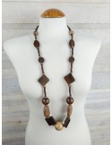Collar de cuentas de madera natural largo estilo bohemio