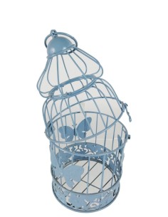Cage en métal bleu à suspendre ou à poser pour la décoration, le jardin ou la maison. Pot de fleur. 2