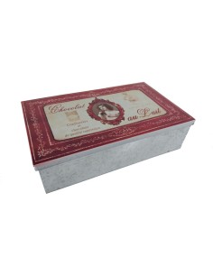 Caja almacenaje para chocolate de plancha y tapa decorada de estilo vintage, menaje de cocina