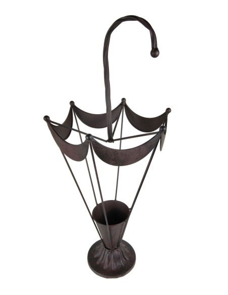 Paragüero metálico color negro con forma de paraguas, decoración vintage, mueble auxiliar recibidor. Medidas totales: 70xØ33 cm.