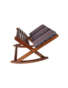 Reposapiés plegable de madera maciza de base ancha, color avellana y acolchado étnico, mueble auxiliar. Medidas: 14x58x37 cm.