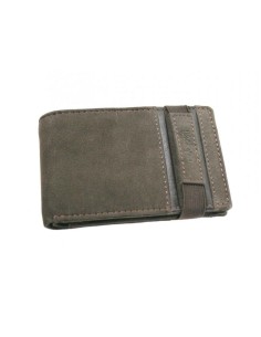 Cartera de hombre pequeña con billetera doble, tarjetero Color marrón de Piel Vacuno ante, cierre con goma.  2