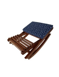 Reposapeus plegable de fusta base ampla color avellana encoixinat blau vintage moble auxiliar. 2
