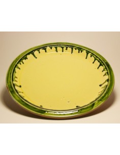 Plateau rond en terre cuite, décoré jaune, vaisselle, tradition artisanale, 2