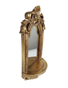 Support de suspension avec miroir fini en résine de couleur or patinée vieillie. 2