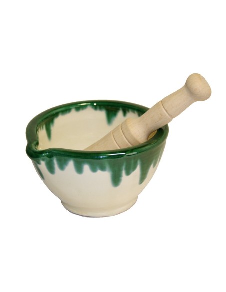 Mortero de cocina de cerámica de arcilla para salsas utensilio de cocina fabricación artesanal. Medidas: 10xØ17 cm.