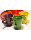 Juego de café de arcilla en colores combinados estilo rustico 6 tazas y bandeja menaje de mesa