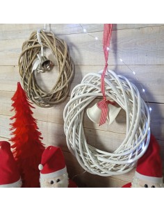 Corona de Navidad de mimbre campanillas centrales para puerta de casa colgante adorno navideño para hogar 2