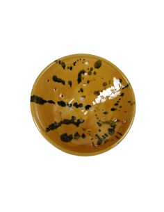 Escorredor estri de cuina realitzat en argila colador artesanal estil rústic color groc. 2