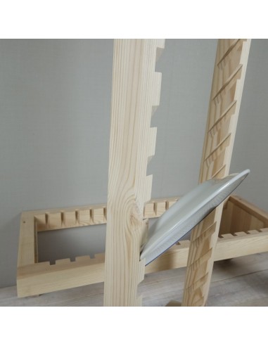Platero vertical rústico madera maciza de 12  platos de Ø 25 cm. colgar en pared, cocina, despensa, hogar.