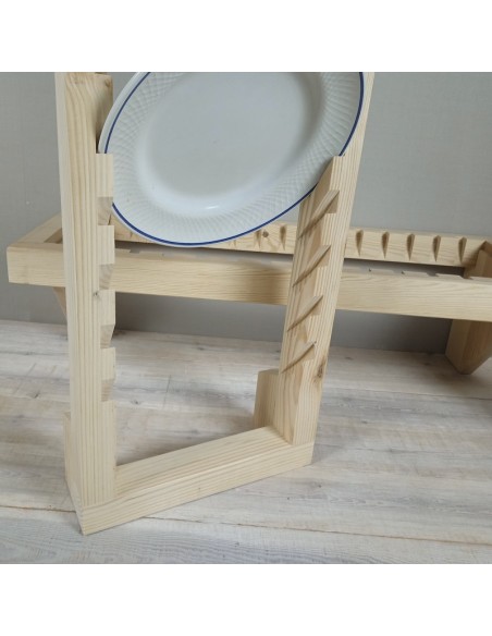 Platero vertical rústico madera maciza de 12  platos de Ø 25 cm. colgar en pared, cocina, despensa, hogar.