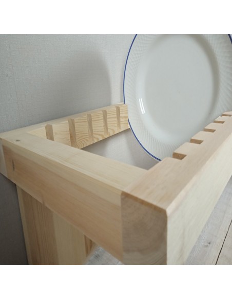 Platero horizontal rústico de madera maciza con estante para 12 platos para colgar en pared cocina y despensa