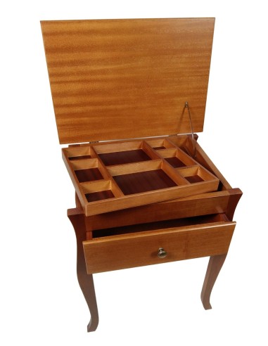 Boîte à couture en bois massif avec pieds, tiroir central et casiers sur couvercle organisateur de couture