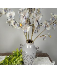 Flor orquídea artificial color gris con pétalos de tela decoración adorno hogar. 2