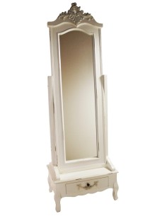 Espejo de pie para vestidor de madera color blanco envejecido. Medidas totales: 182x61x40 cm.