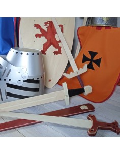 Espada de madera Friedrich con empuñadura y bola al final complemento juegos y disfraces niños y niñas.  2