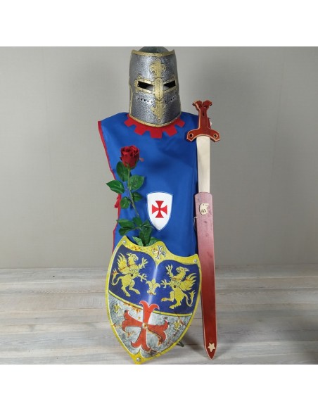 Peto Arnés Medieval de Ropa Color Azul con insignia Complemento para Juegos Disfraces para niño@s.