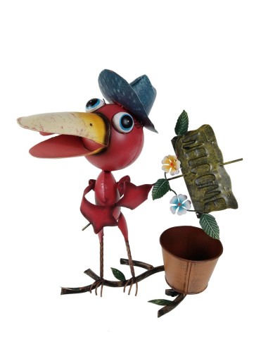 Pájaro Grande de Plancha con Macetero, Figura Decorativa para Jardín, Balcón o terraza, Decoración Hogar.