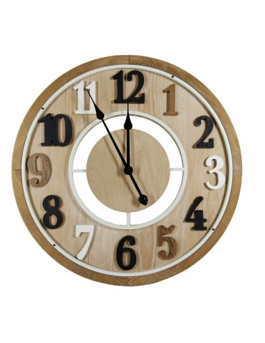 Horloge murale ronde en bois avec de grands chiffres
