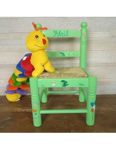 Silla infantil de madera, Personalizada con el Nombre, decorada y pintada a mano.