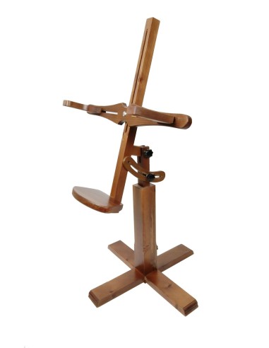 Pied réglable en bois pour tatting avec presseurs. Dimensions: 94x46x46 cm.