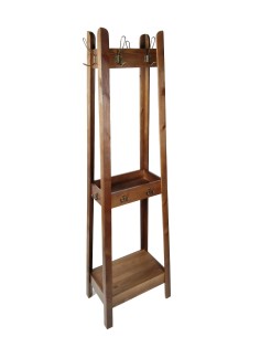 Perchero Grande de Pie con 6 Ganchos en Madera Maciza con Estantes Decoración Hogar Estilo Rústico.