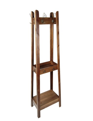 Grand porte-manteau sur pied avec 6 crochets en bois massif avec étagères, décoration de maison de style rustique
