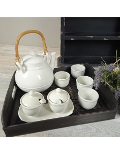 Service à thé en porcelaine blanche avec plateau en bambou 4 services service de table de style classique 2