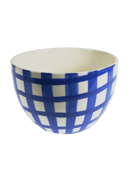 Ensaladera grande de cerámica blanca decorada de color blanco azul estilo vintage servicio de cocina mesa. Medidas: 17xØ26 cm.
