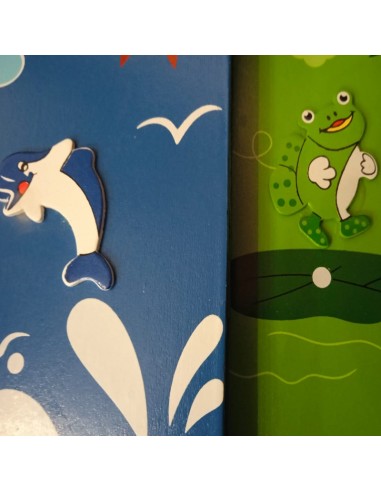 Libreta Infantil Hojas a Rayas con tapas de madera de Color Verde decorada con Rana y Sol