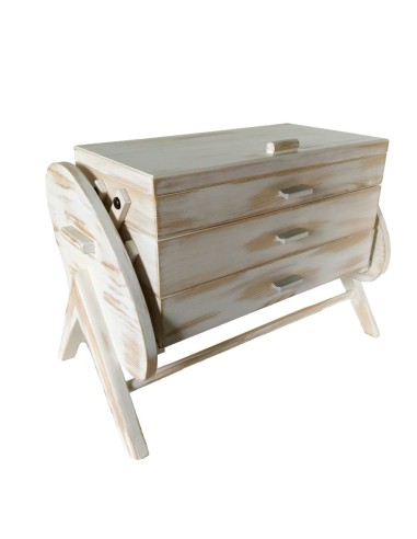 Boîte à couture pliante amovible en bois massif blanc des années 60, une pièce d'artisanat de style vintage