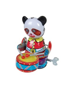 Oso Panda con Tambor Juguete Retro de Metal y Cuerda Juego Clásico y Nostálgico ideal Coleccionista.