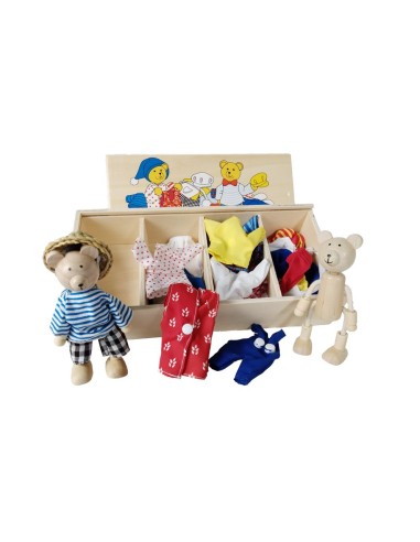 Ositos de Madera Articulados con Conjuntos de Ropa Juguete Educativo de Motricidad Fina Infantil.
