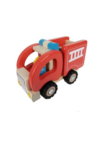 Camión de Bomberos de Madera Natural con Ruedas de Goma y Complementos Juguete Infantil.